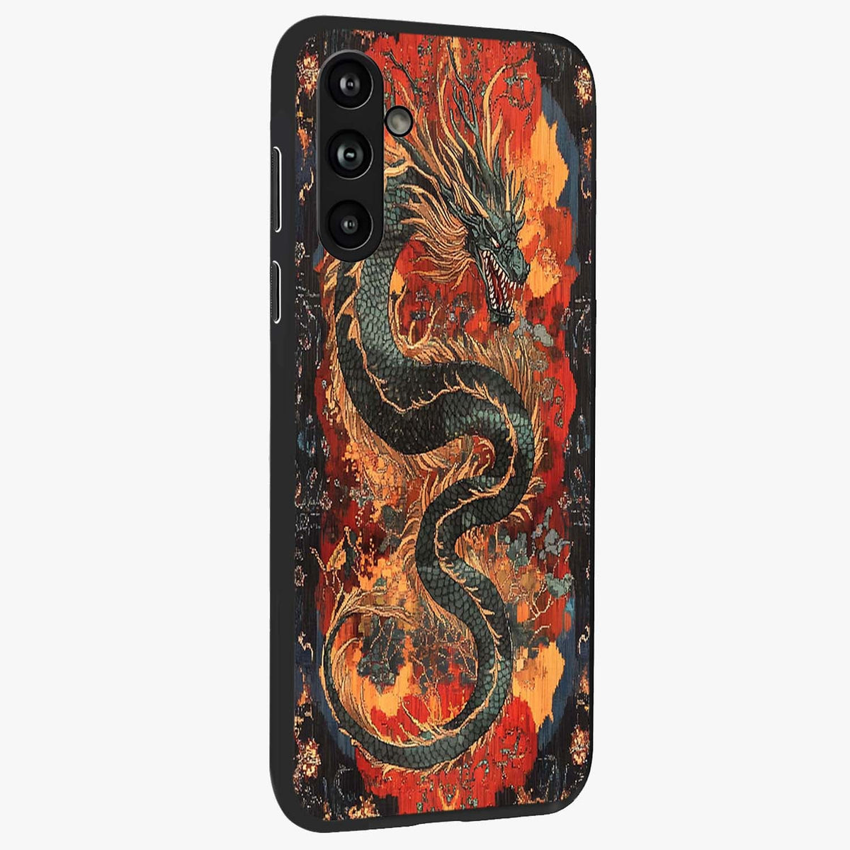 Inferno Dragon Soul Glass Case upright view showcasing intense dragon artwork with fantasy fire theme.