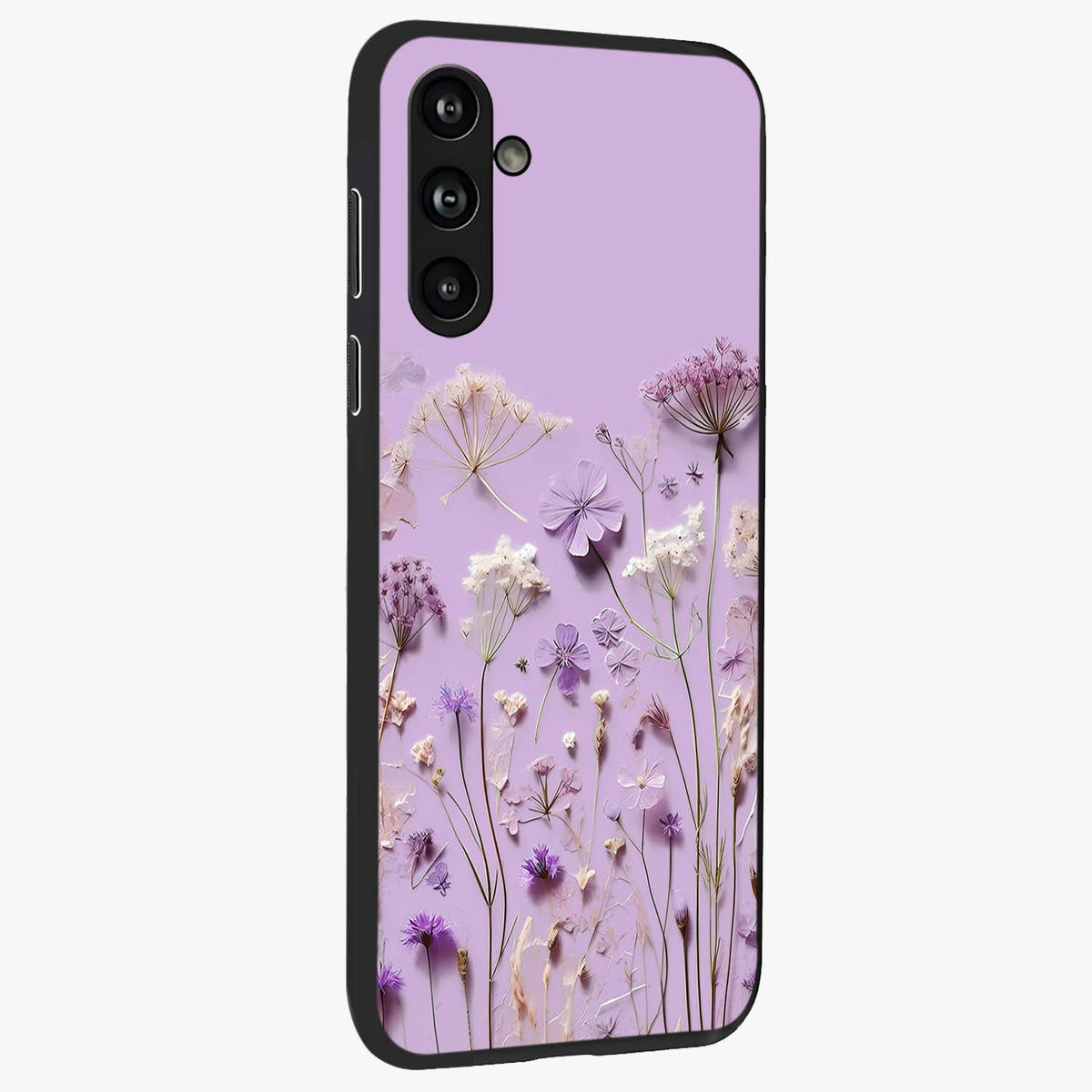 Lavender Blossom Dream Glass Case upright view showcasing delicate lavender blossom artwork with peaceful floral theme.