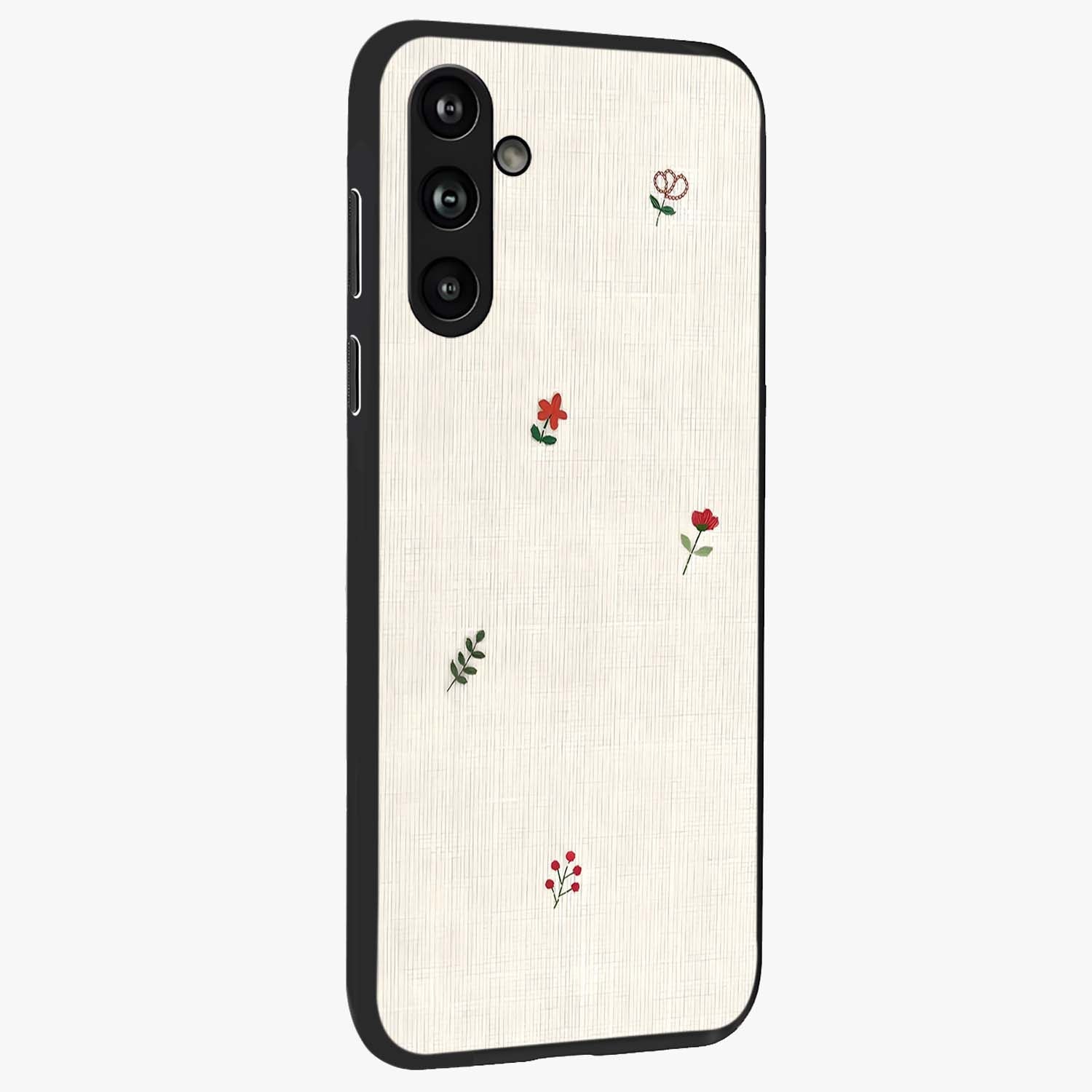 Minimalistic Blue With White Flower Pattern Glass Case upright view showcasing clean white flower artwork with calming blue theme.