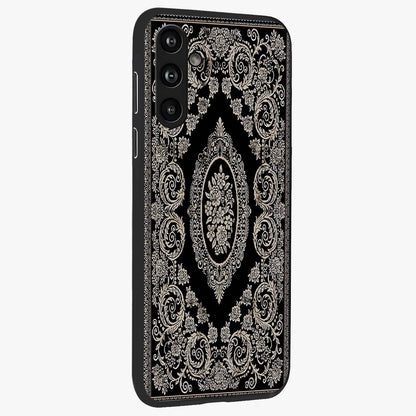 Noir Bloom Elegance Glass Case upright view showcasing graceful floral artwork with luxurious dark theme.