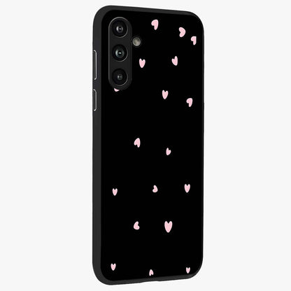 Pink Love Drops Glass Case upright view showcasing charming heart drop artwork with romantic playful theme.