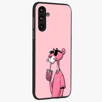 Pink Panther Glass Case upright view showcasing fun animated artwork with stylish retro cartoon theme.