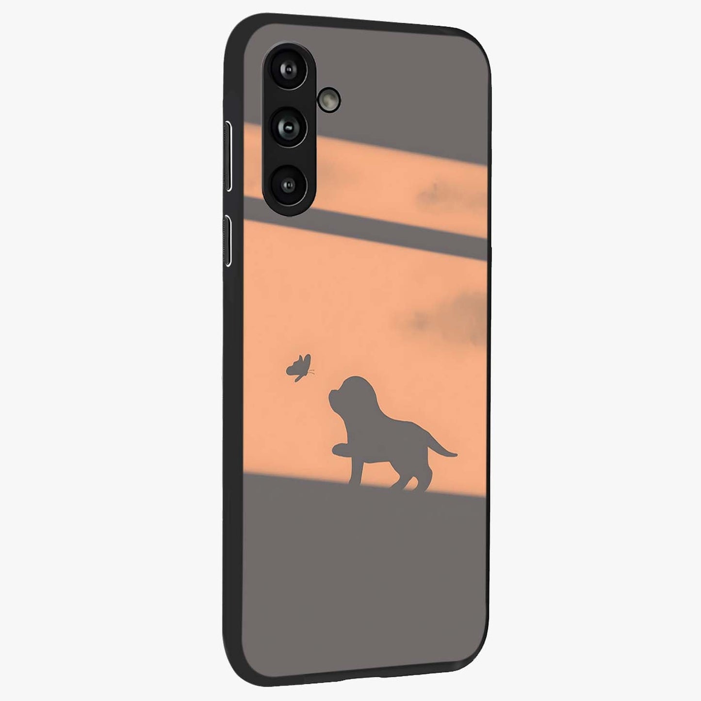Puppy Shadow Art Glass Case upright view showcasing charming puppy artwork with creative silhouette theme.
