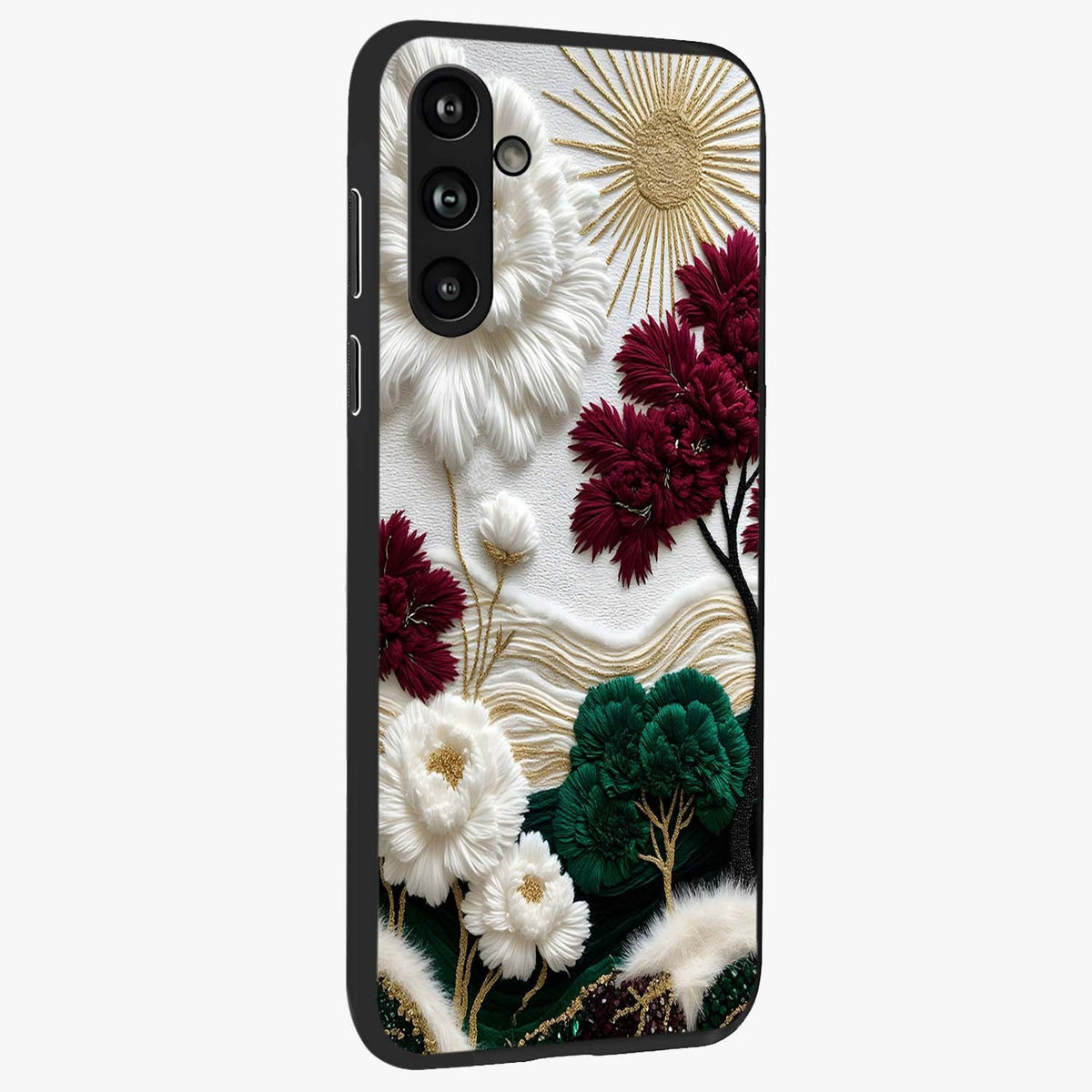 Radiant Bloom Elegance Glass Case upright view showcasing decorative flower artwork with refined botanical theme.