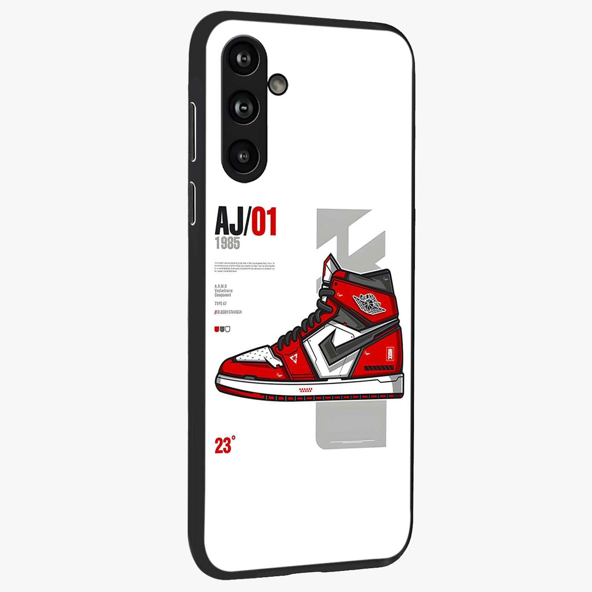 Retro Sneaker Blueprint Glass Case upright view showcasing stylish sneaker illustration with vintage streetwear theme.