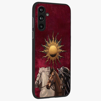 Solar Riders Glass Case upright view showcasing energetic rider artwork with bold adventure theme.