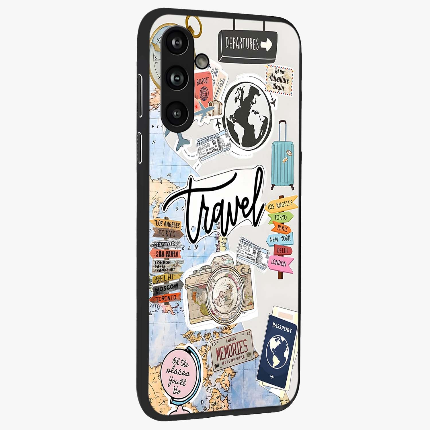 Wanderlust Journal Glass Case upright view showcasing wanderlust inspired artwork with creative exploration theme.