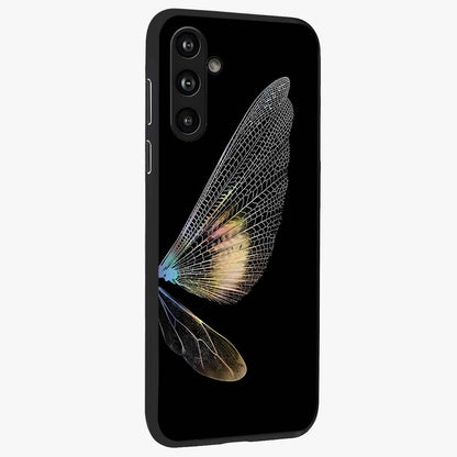 Whispers Of Wings Glass Case upright view showcasing elegant wing artwork with light airy theme.