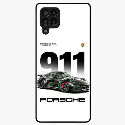 911 Turbo Dominance Glass Case showing clean flat back view with bold 911 sports car artwork and glossy glass finish.