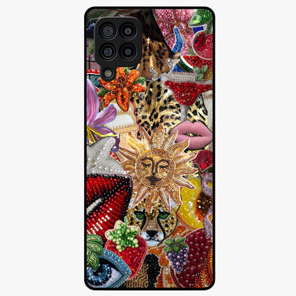 Beaded Fashion Jungle Glass Case showing flat back view with vibrant jungle inspired bead artwork and glossy glass finish.