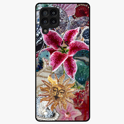 Beaded Garden Fantasy Glass Case showing flat back view with dreamy garden bead artwork and glossy glass finish.