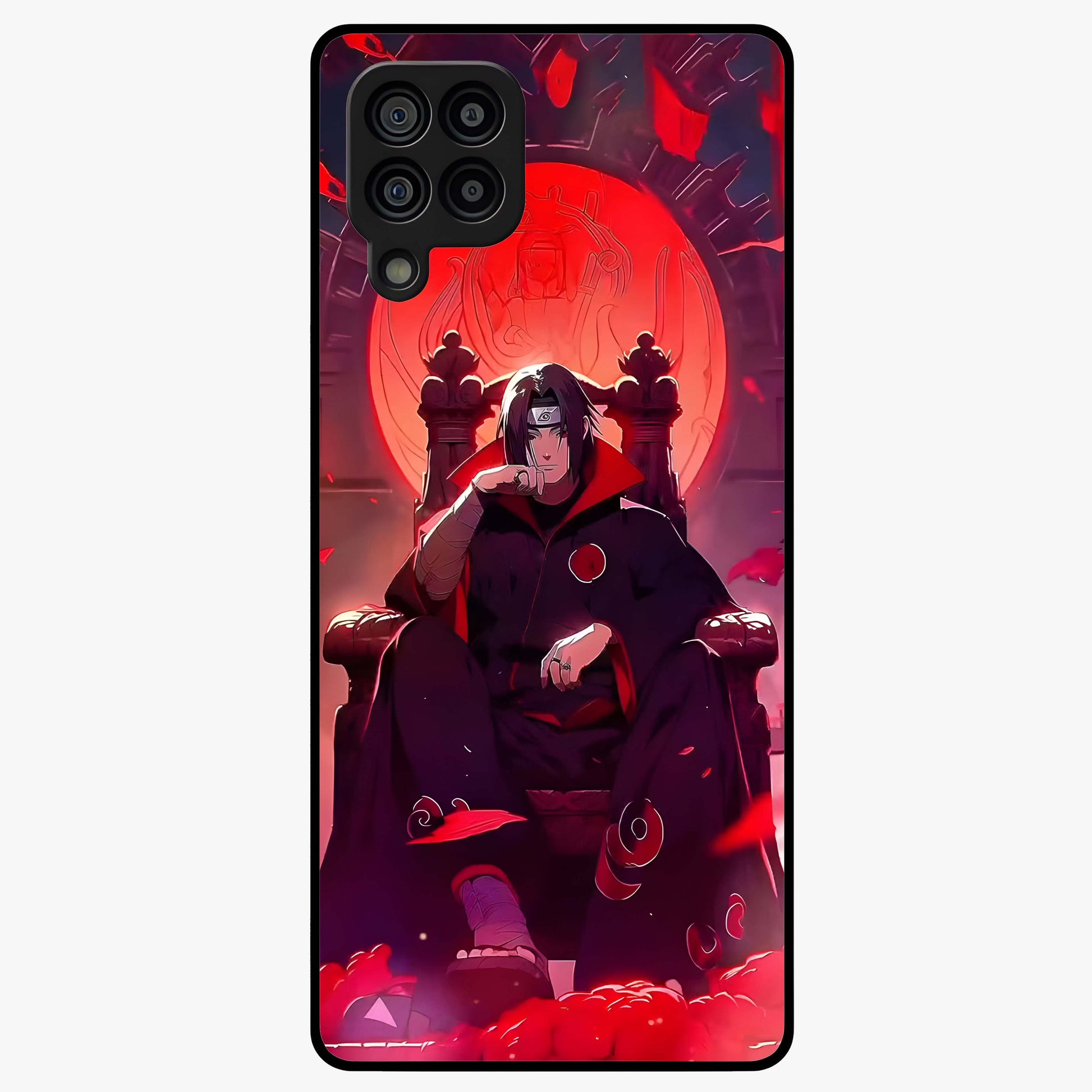 Blood Moon Sovereign Glass Case showing flat back view with mystical blood moon artwork and glossy glass finish.