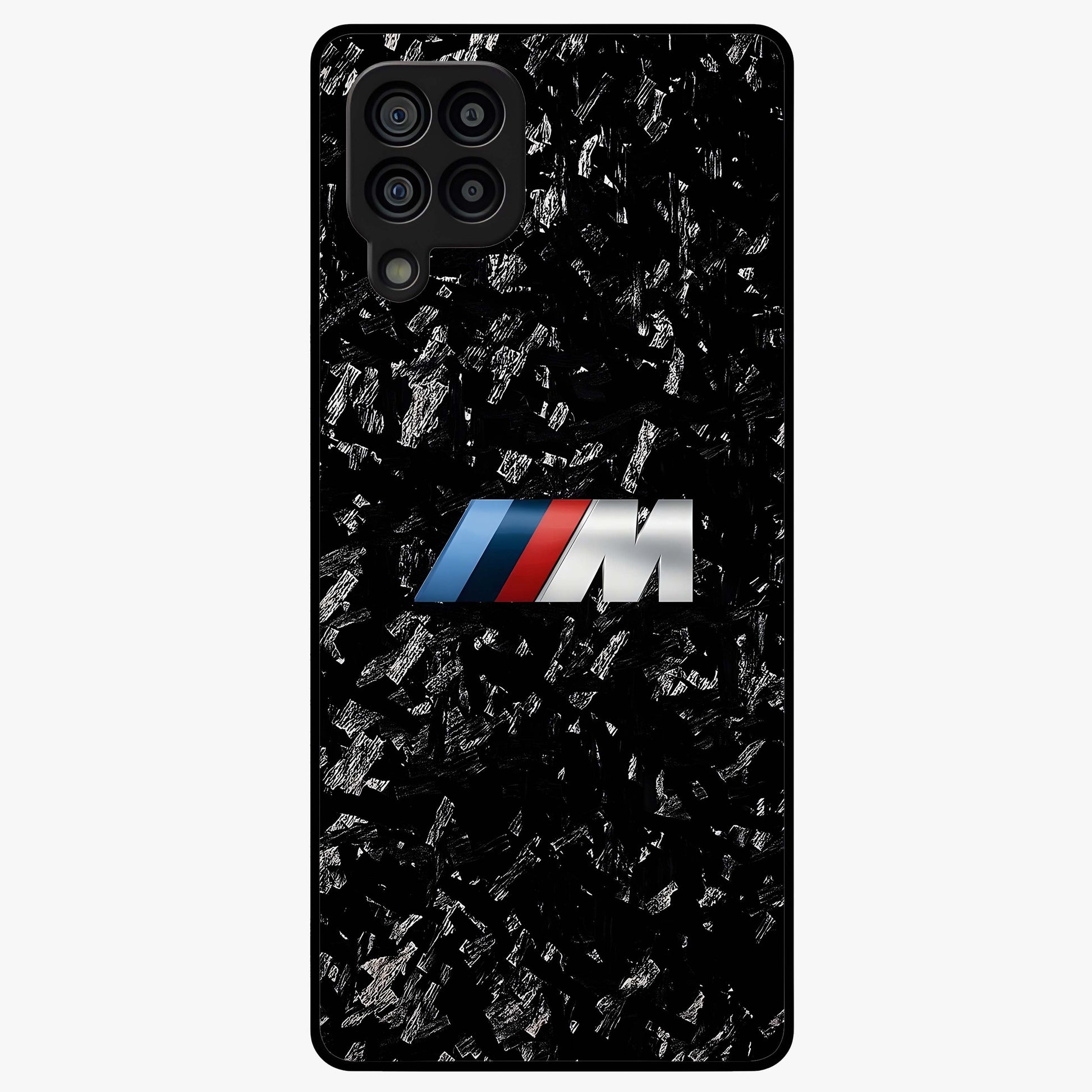 Carbon Speed Mark Glass Case showing flat back view with sporty carbon pattern artwork and glossy glass finish.