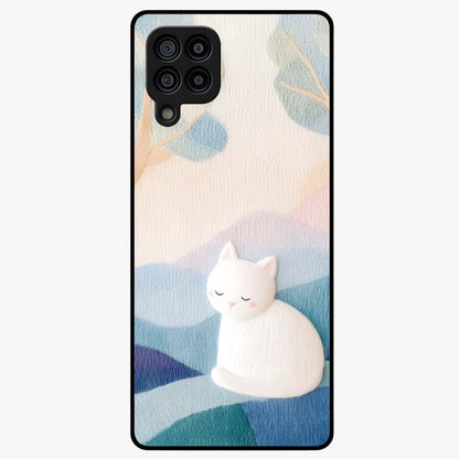 Cotton Dream Cat Glass Case showing flat back view with soft dreamy cat artwork and glossy glass finish.