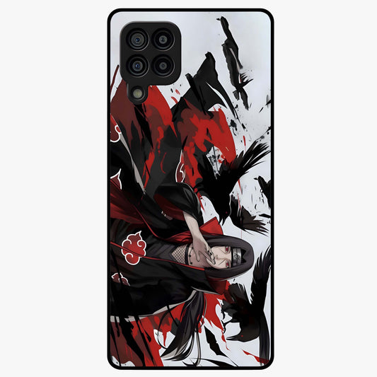 Crimson Crow Illusion Glass Case showing flat back view with artistic crow illusion artwork and glossy glass finish.