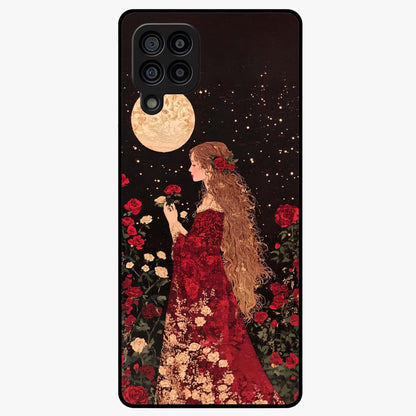 Crimson Dreams Glass Case showing flat back view with dreamy crimson artwork and glossy glass finish.