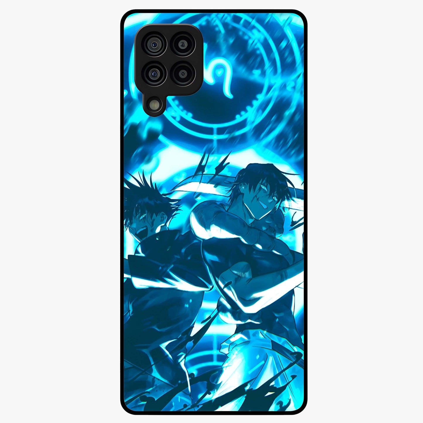Cursed Energy Clash Glass Case showing flat back view with intense cursed energy artwork and glossy glass finish.