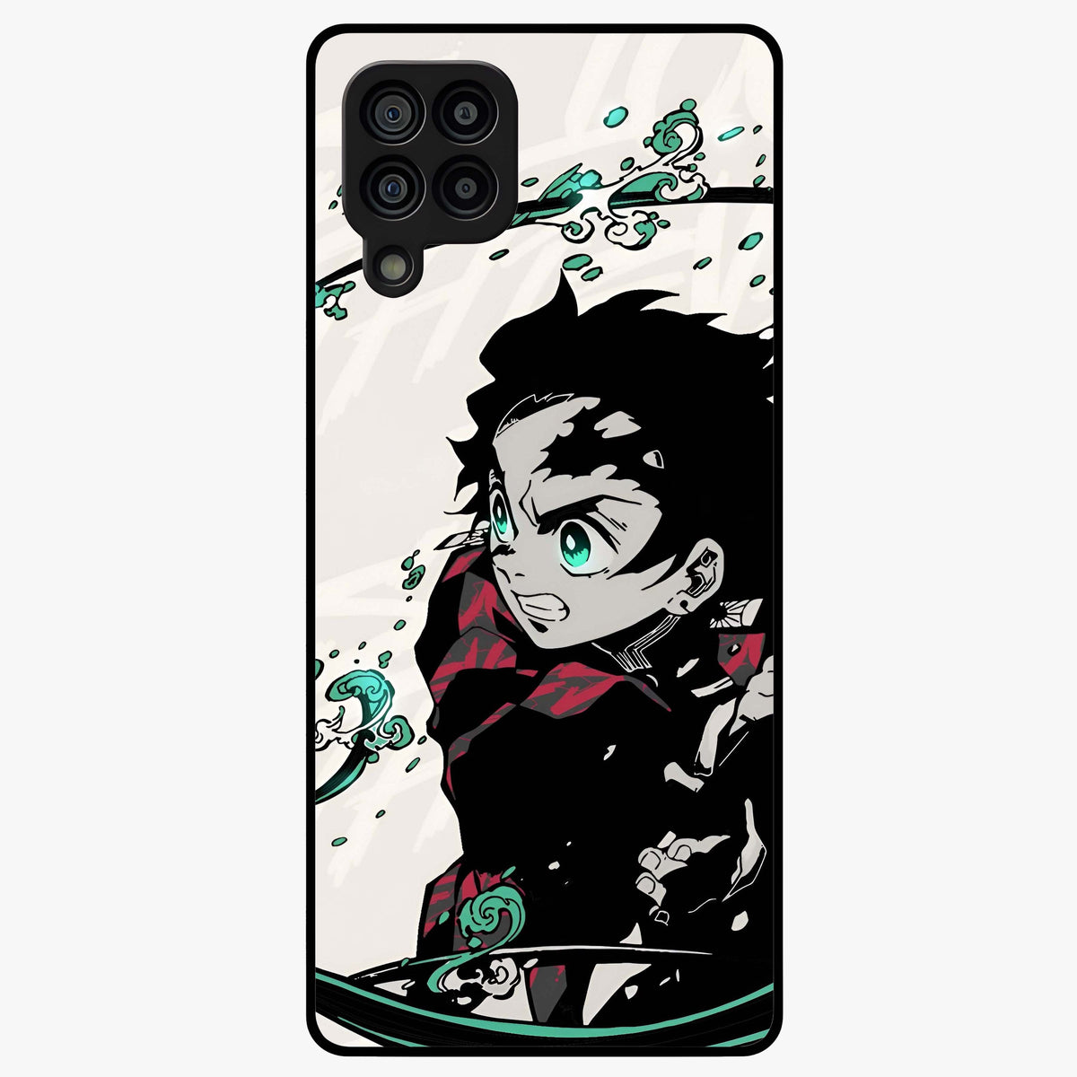 Demon Slayer Glass Case showing flat back view with bold anime inspired artwork and glossy glass finish.