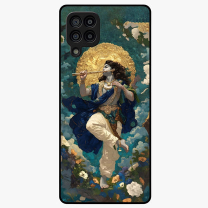 Divine Krishna Art Glass Case showing flat back view with Lord Krishna artwork and glossy glass finish.