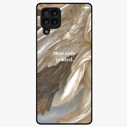 Divine Winged Grace Glass Case showing flat back view with elegant wing inspired artwork and glossy glass finish.