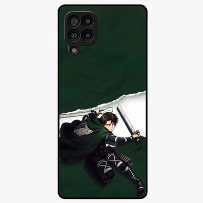 Emerald War Vanguard Glass Case showing flat back view with powerful warrior themed artwork and glossy glass finish.