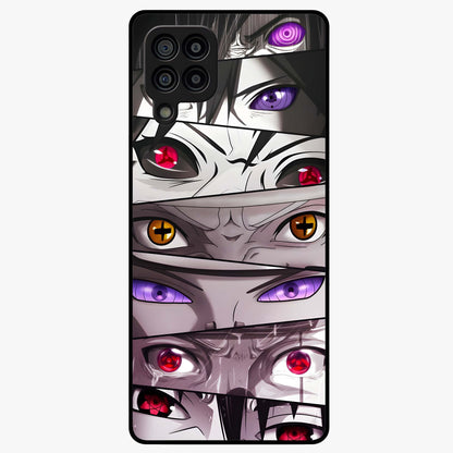 Eyes of Destiny Glass Case showing flat back view with striking eye themed artwork and glossy glass finish.