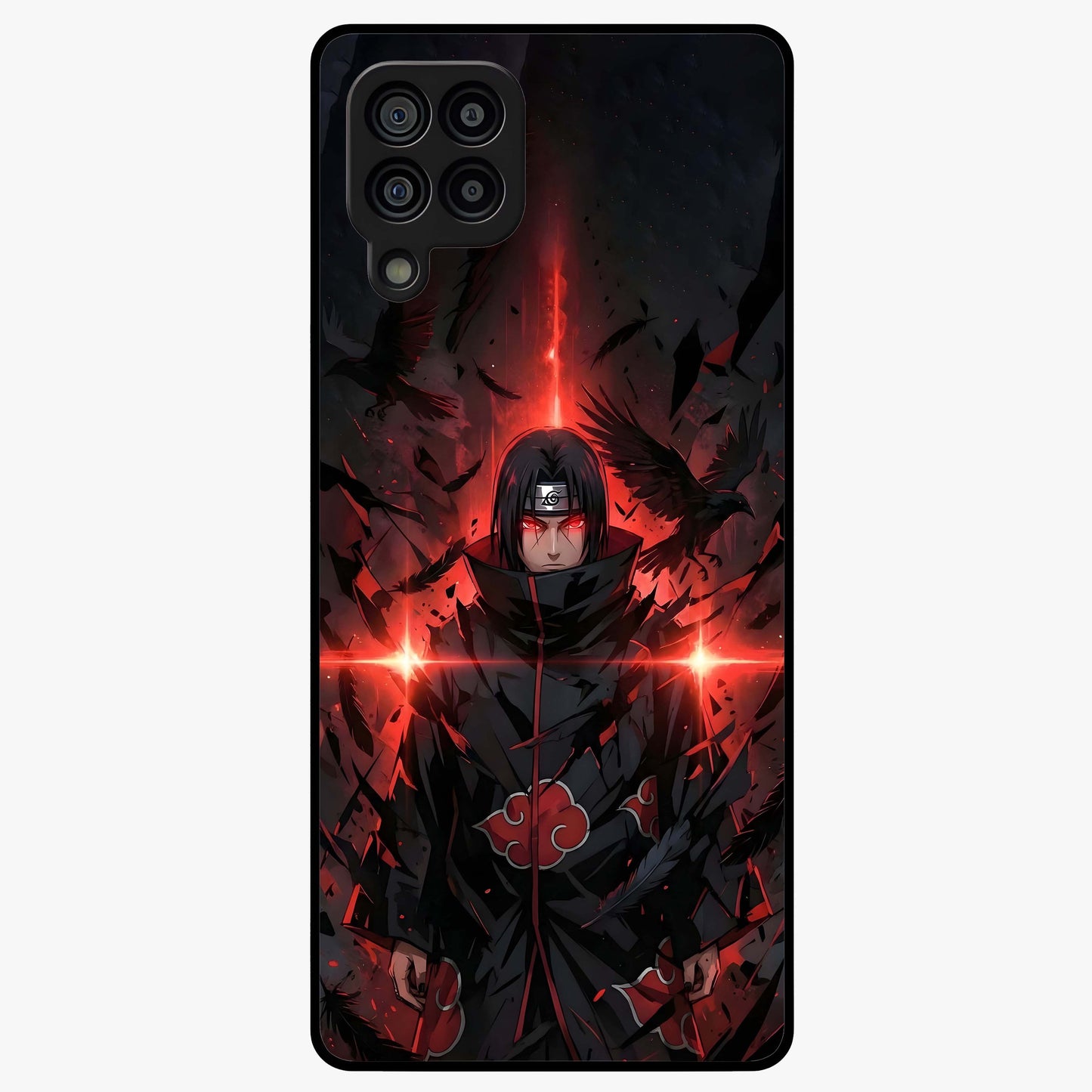 Focused Blade Discipline Glass Case showing flat back view with warrior sword themed artwork and glossy glass finish.