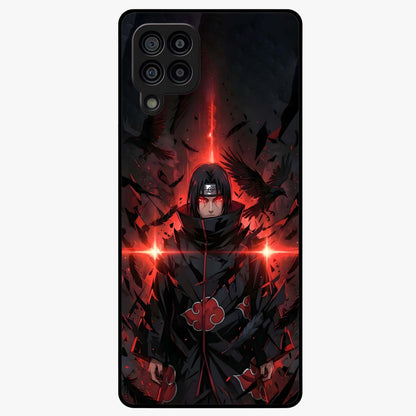 Focused Blade Discipline Glass Case showing flat back view with warrior sword themed artwork and glossy glass finish.