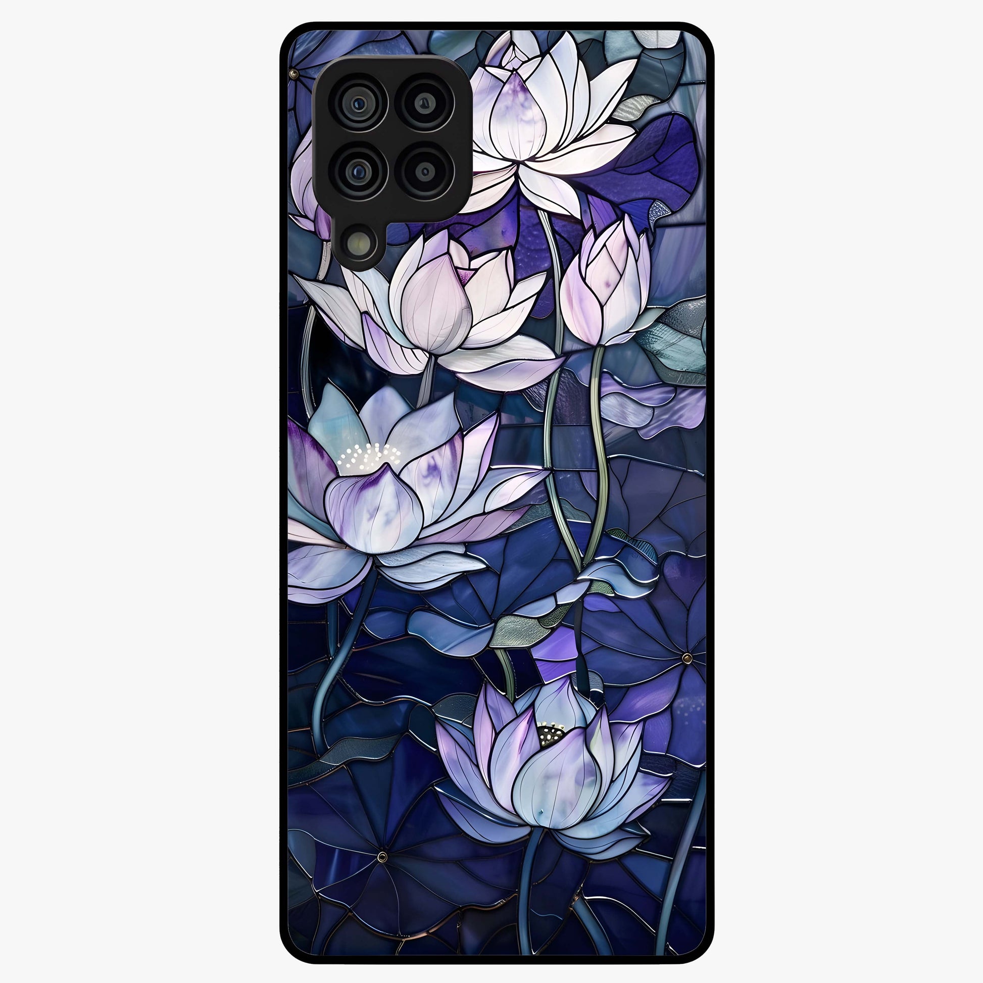 Gloss Petal Rush Glass Case showing flat back view with glossy flower petal artwork and smooth glass finish.
