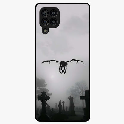 Graveyard Shadow Descent Glass Case showing flat back view with dark graveyard themed artwork and glossy glass finish.