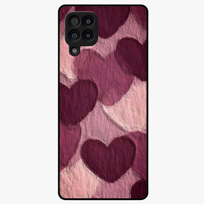 Layered Paper Hearts Glass Case showing flat back view with layered paper heart artwork and glossy glass finish.