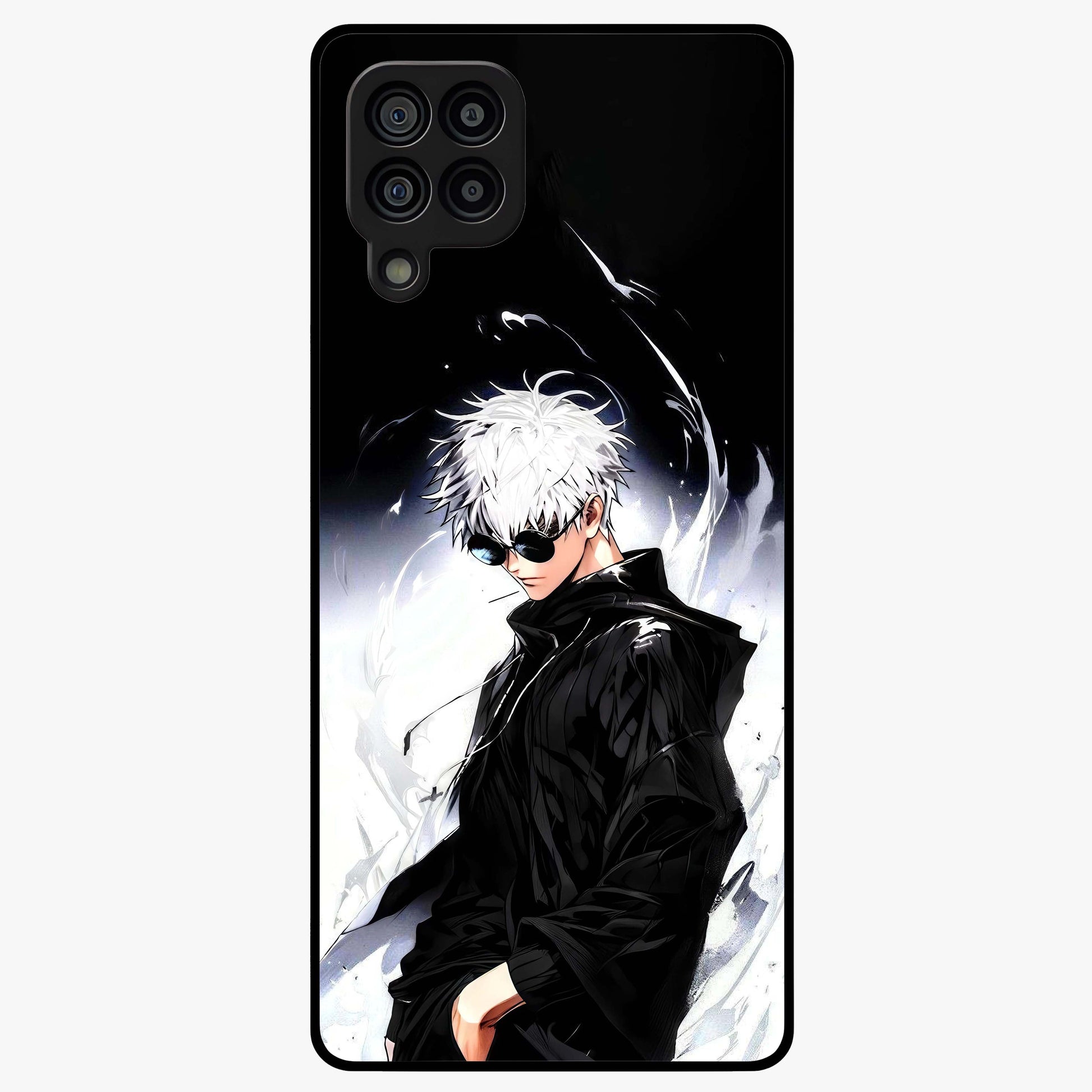 Limitless Shadow King Glass Case showing flat back view with powerful shadow warrior artwork and glossy glass finish.