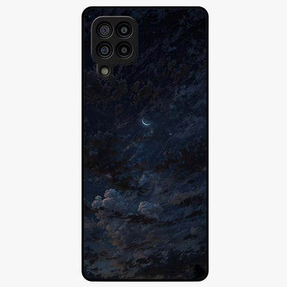 Lunar Veil Silence Glass Case showing flat back view with mystical moon veil artwork and glossy glass finish.