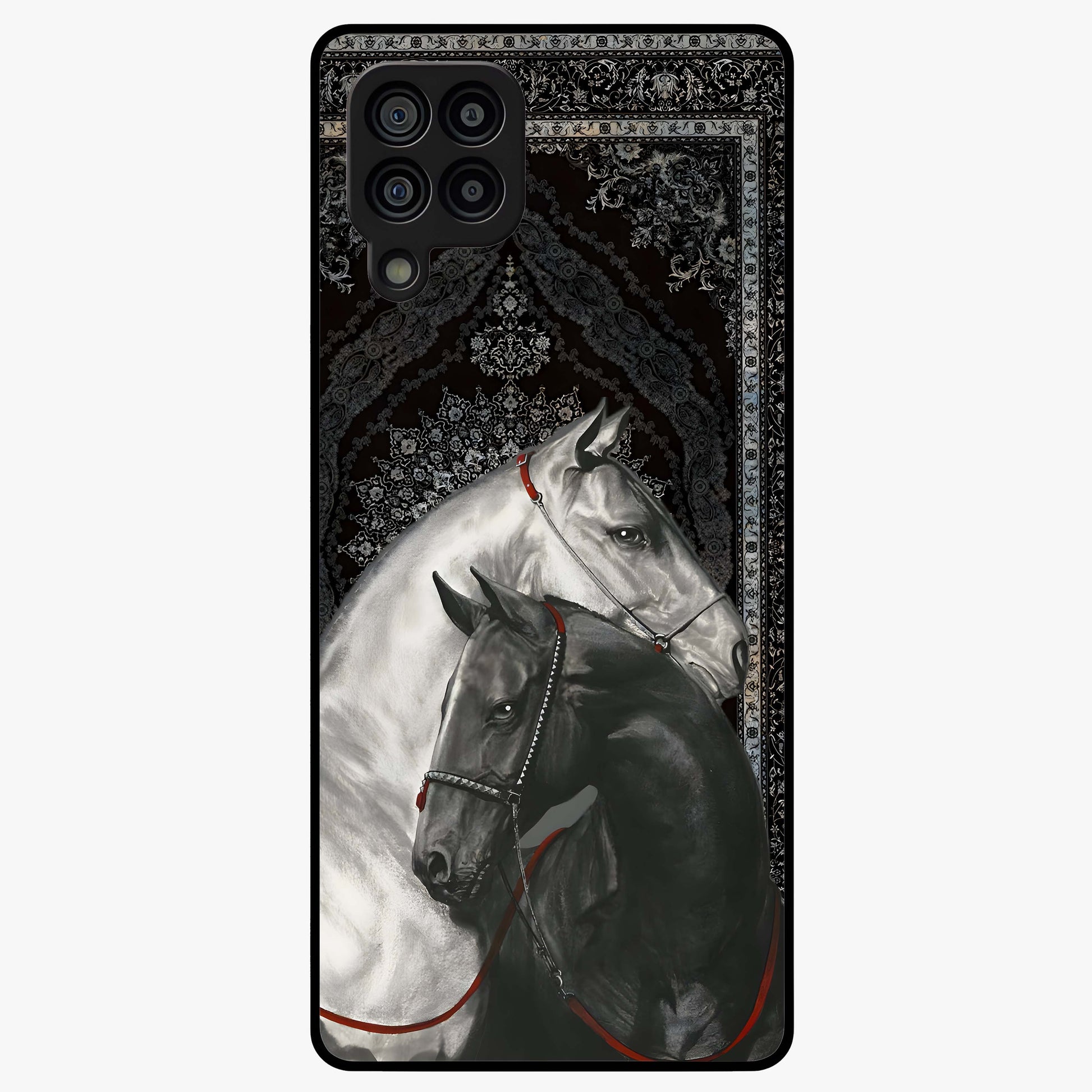 Majestic Ride Legacy Glass Case showing flat back view with powerful automotive inspired artwork and glossy glass finish.