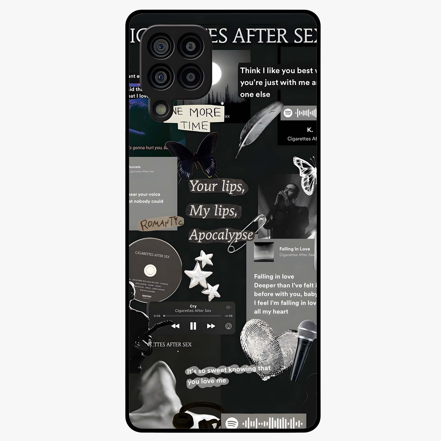 Midnight Love Echo Glass Case showing flat back view with romantic midnight themed artwork and glossy glass finish.