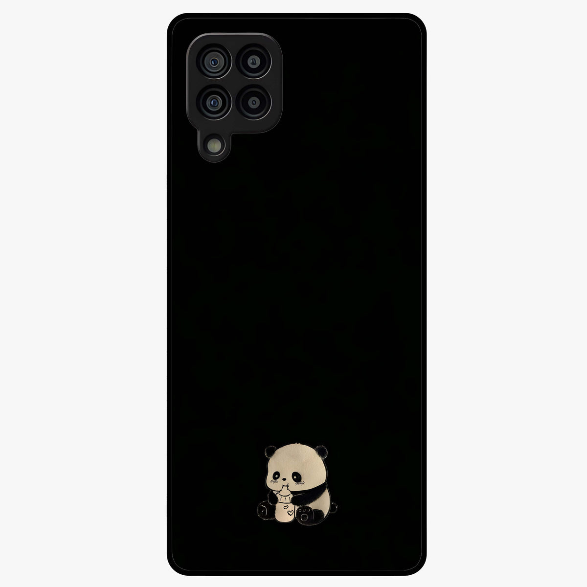Midnight Panda Love Glass Case showing flat back view with cute panda themed artwork and glossy glass finish.