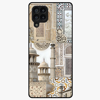 Mughal Marble Legacy Glass Case showing flat back view with intricate Mughal inspired marble pattern and glossy glass finish.
