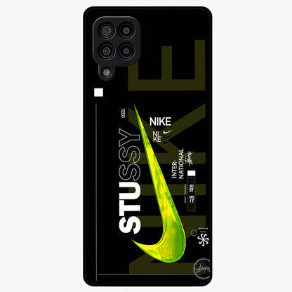 Neon Street Edition Glass Case showing flat back view with neon street style artwork and glossy glass finish.