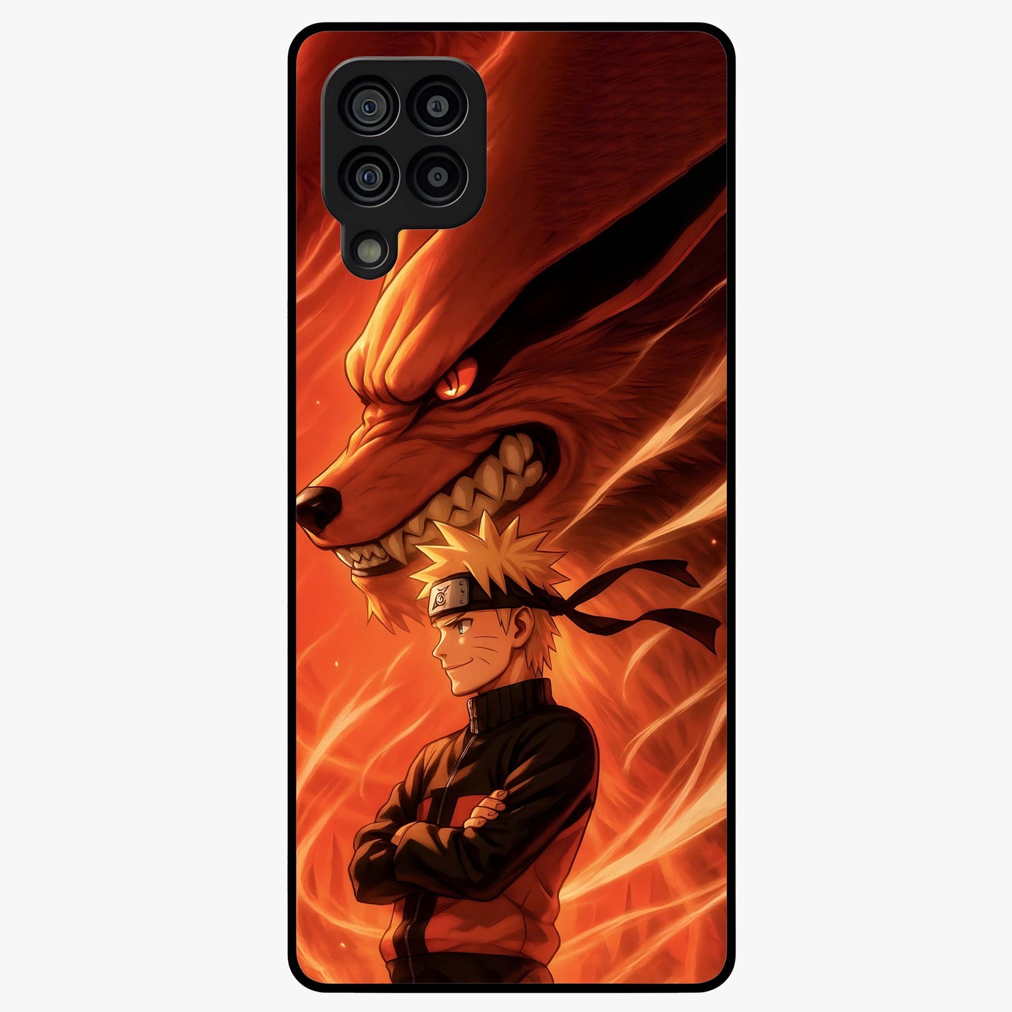 Nine Tails Legacy Glass Case showing flat back view with powerful nine-tailed fox inspired artwork and glossy glass finish.