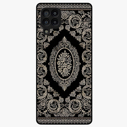 Noir Bloom Elegance Glass Case showing flat back view with elegant dark floral artwork and glossy glass finish.