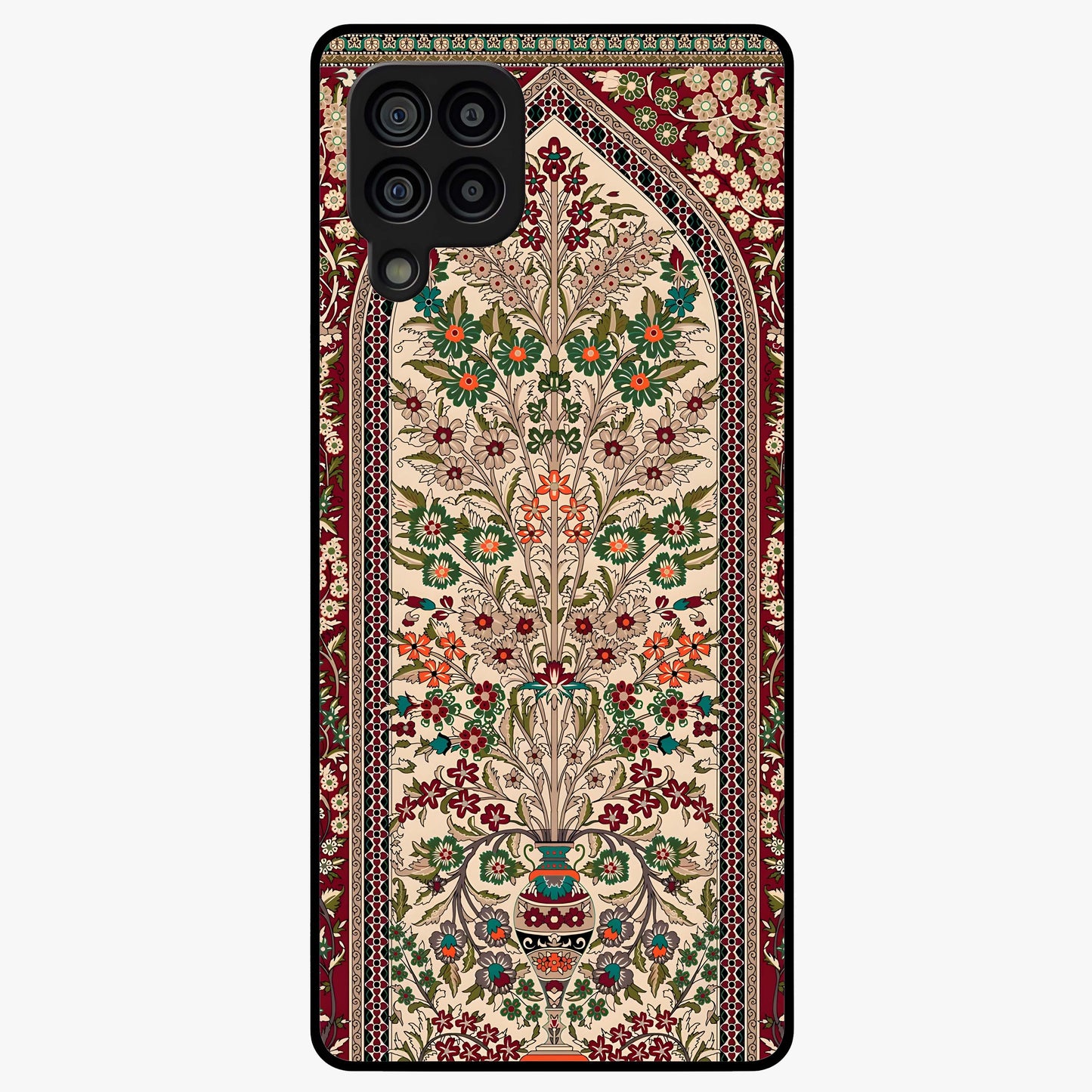 Persian Inspired Glass Case showing flat back view with ornate Persian style pattern artwork and glossy glass finish.