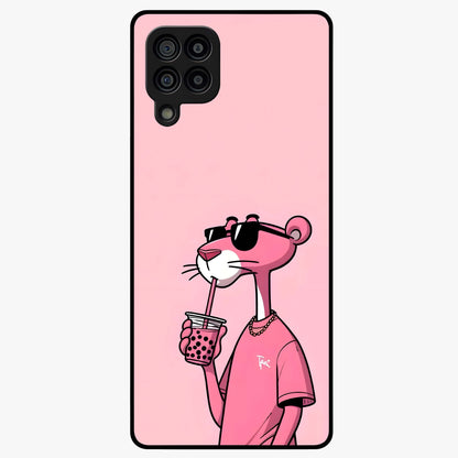 Pink Panther Glass Case showing flat back view with iconic pink panther artwork and glossy glass finish.