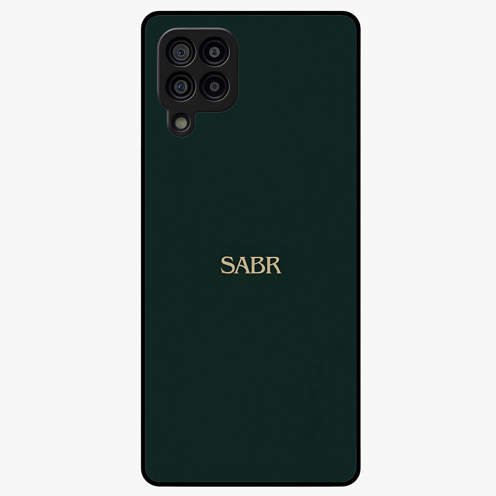 Sabr Minimal Patience Glass Case showing flat back view with minimalist typography artwork and glossy glass finish.