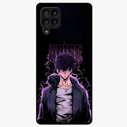 Shadow Monarch Awakening Glass Case showing flat back view with powerful dark monarch themed artwork and glossy glass finish.