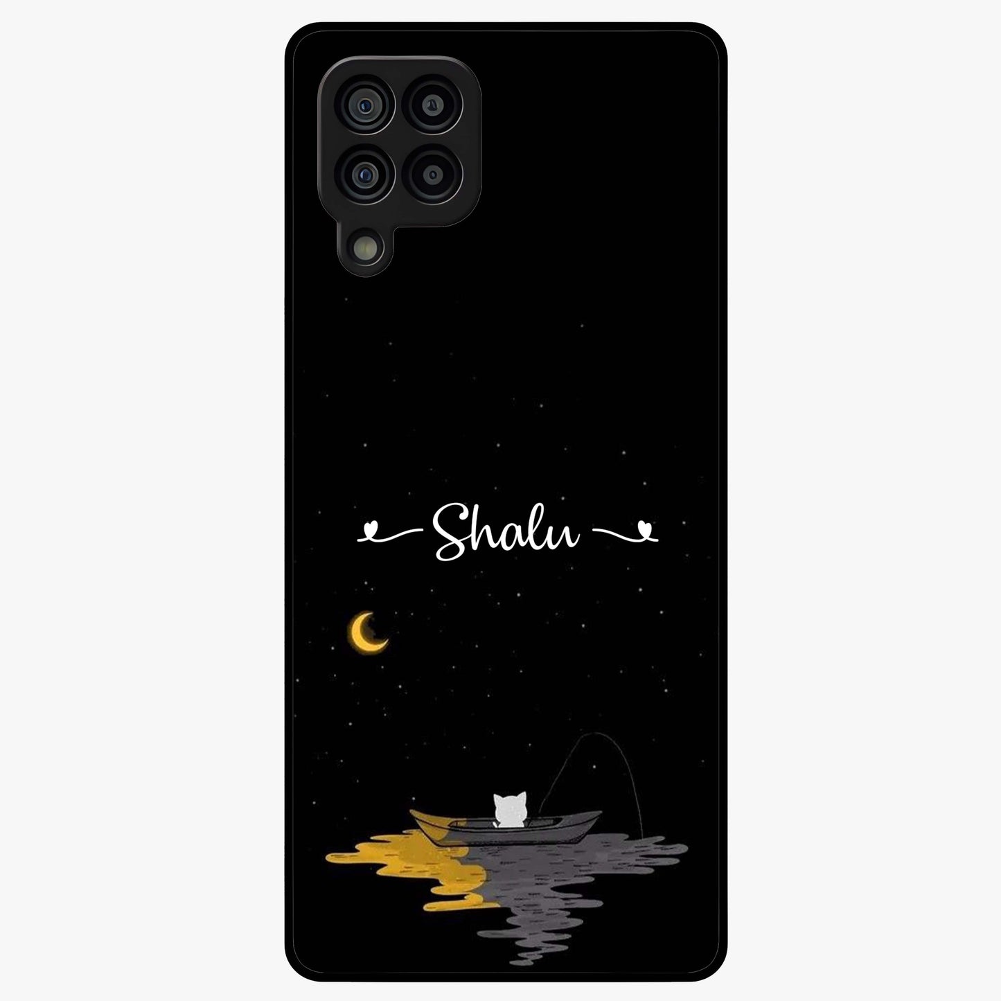 Silent Night Row Glass Case showing flat back view with calm night themed artwork and glossy glass finish.