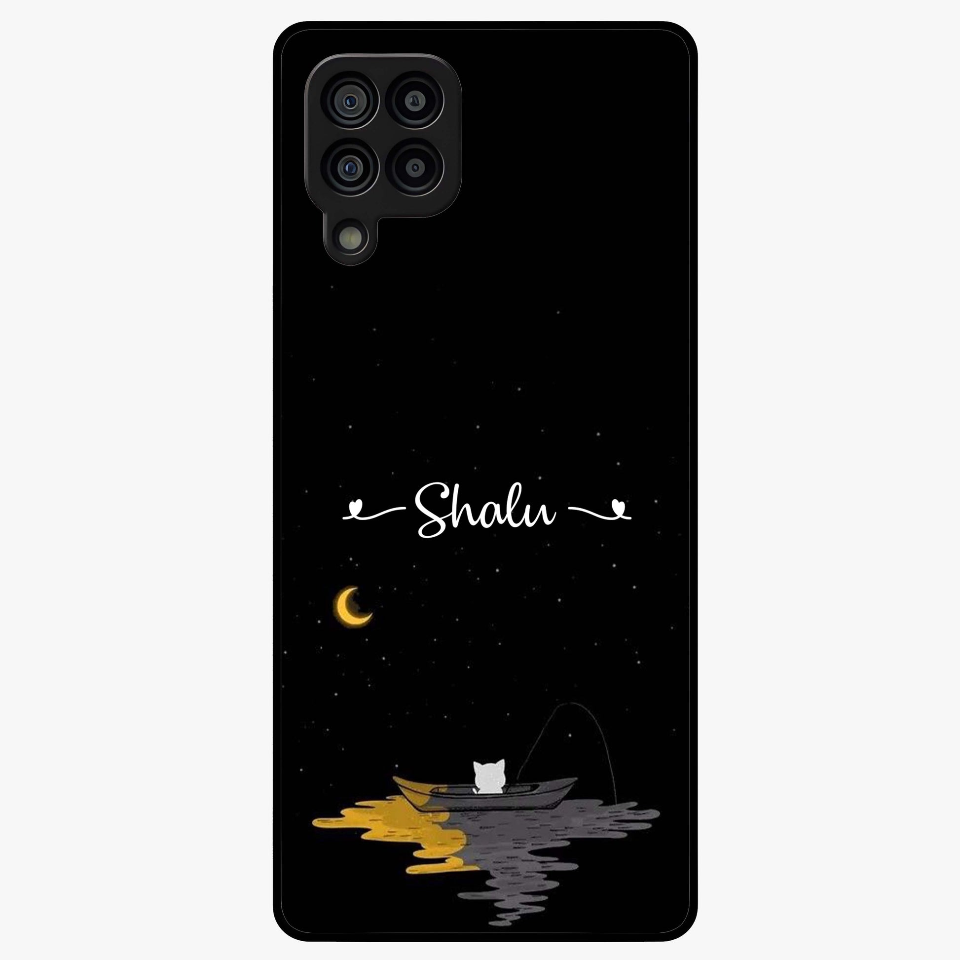 Silent Night Row Glass Case showing flat back view with calm night themed artwork and glossy glass finish.