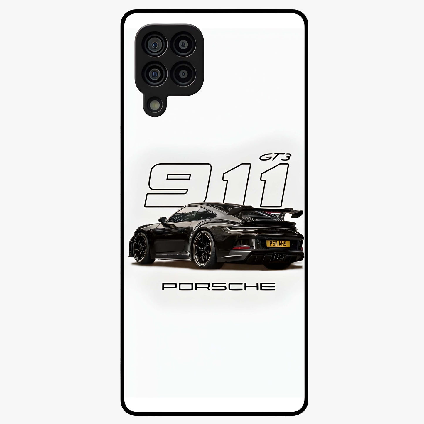 Turbo Legacy Icon Glass Case showing flat back view with iconic sports car inspired artwork and glossy glass finish.