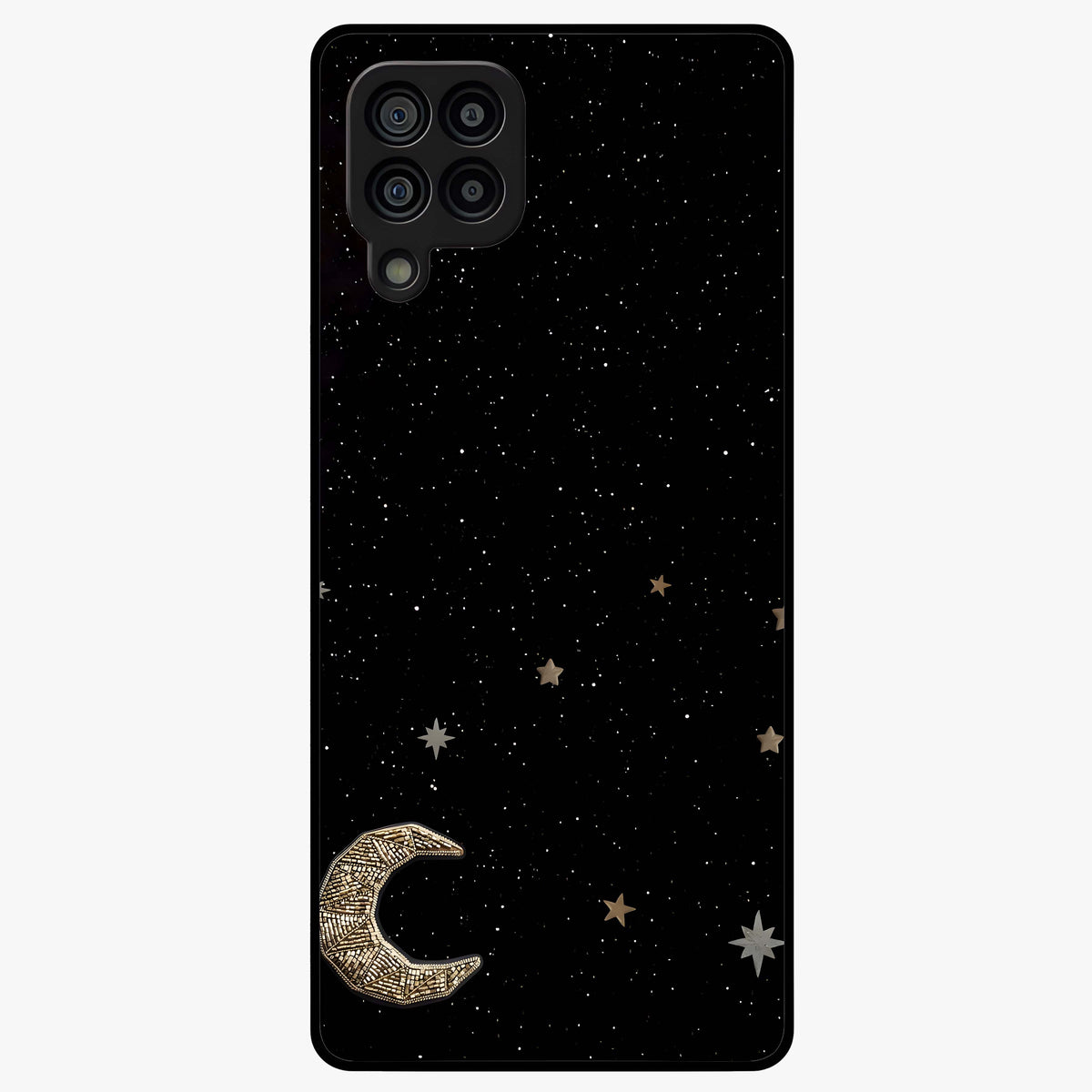 Twinkle Star With Half Moon Glass Case showing flat back view with star and half moon artwork and glossy glass finish.