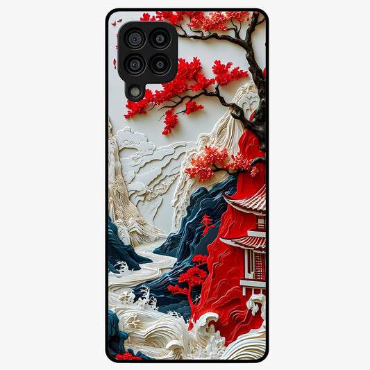 Whispers Of Sakura Waves Glass Case showing flat back view with cherry blossom wave artwork and glossy glass finish.