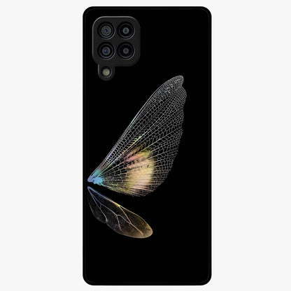 Whispers Of Wings Glass Case showing flat back view with graceful wing inspired artwork and glossy glass finish.